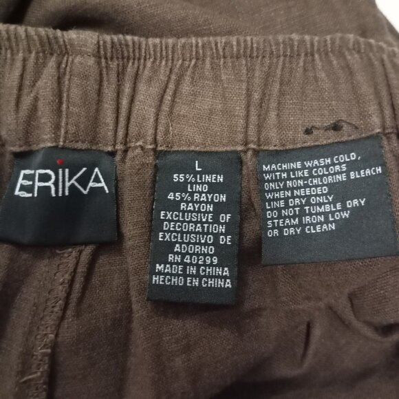 Erika Pants Womens Brown Linen-Blend Relaxed Fit Elastic Waist & Drawstring - Picture 2 of 8